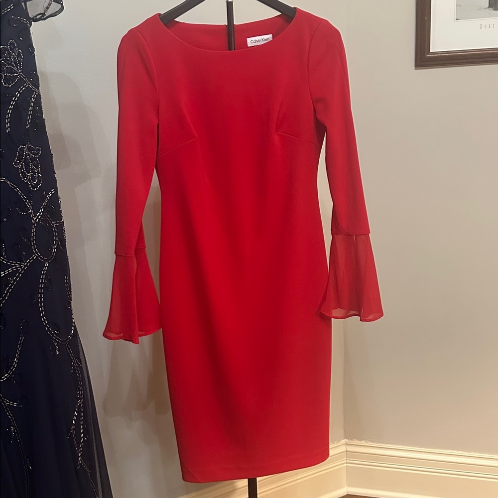 Calvin Klein Collection Red Long Sleeve Cocktail Dress